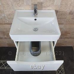 Bathroom Wall Hung Vanity Unit And Basin 500mm Gloss White 2 Drawer Smile