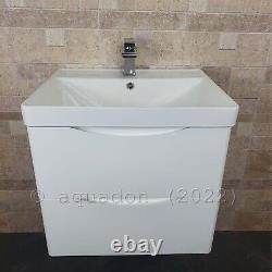 Bathroom Wall Hung Vanity Unit And Basin 600 Gloss White 2 Drawer Smile
