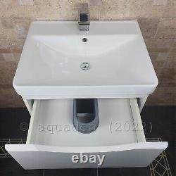 Bathroom Wall Hung Vanity Unit And Basin 600 Gloss White 2 Drawer Smile