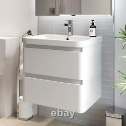 Bathroom Wall Hung Vanity Unit Base Cabinet Two Drawers Storage White No Basin