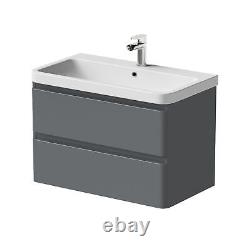 Bathroom Wall Hung Vanity Unit Wash 800 Basin Base Cabinet Drawers Storage Grey