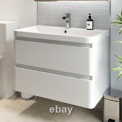 Bathroom Wall Hung Vanity Unit Wash 800 Basin Base Cabinet Drawers Storage White