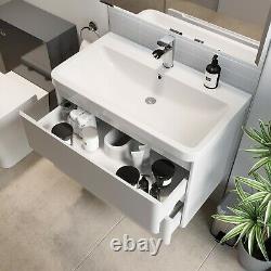 Bathroom Wall Hung Vanity Unit Wash 800 Basin Base Cabinet Drawers Storage White