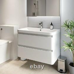 Bathroom Wall Hung Vanity Unit Wash 800 Basin Base Cabinet Drawers Storage White