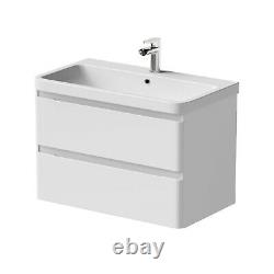 Bathroom Wall Hung Vanity Unit Wash 800 Basin Base Cabinet Drawers Storage White