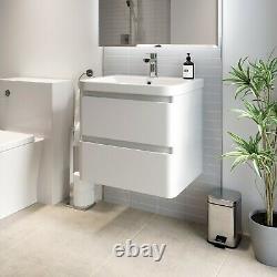 Bathroom Wall Hung Vanity Unit Wash Basin Base Cabinet Two Drawers Storage White