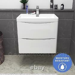 Bathroom Wall Hung Vanity Unit White Gloss 2 Drawer Cabinet 600 Smile