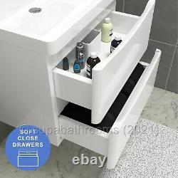 Bathroom Wall Hung Vanity Unit White Gloss 2 Drawer Cabinet 600 Smile