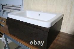 Bathroom Wall Hung Vanity Unit dark wood includes basin single drawer