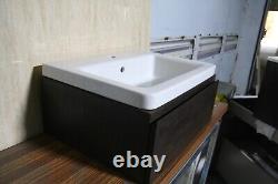 Bathroom Wall Hung Vanity Unit dark wood includes basin single drawer