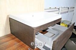 Bathroom Wall Hung Vanity Unit dark wood includes basin single drawer