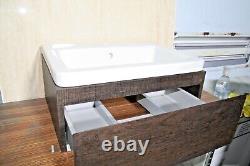 Bathroom Wall Hung Vanity Unit dark wood includes basin single drawer