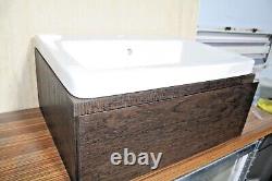 Bathroom Wall Hung Vanity Unit dark wood includes basin single drawer