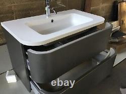 Bathroom Wall Hung Vanity Unit grey includes white basin