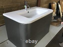 Bathroom Wall Hung Vanity Unit grey includes white basin