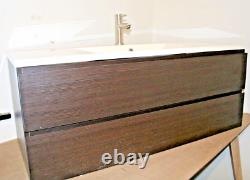 Bathroom Wall Hung designer dark wood Vanity Unit basin dual drawer
