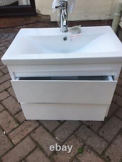 Bathroom sink and vanity unit white gloss wall hung compleat with tap
