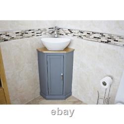 Bathroom sink unit vanity cabinet grey corner unit with basin tap and plug
