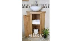 Bathroom sink unit vanity cabinet oak corner unit with basin tap and plug