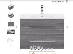 Bathroom unit Vanity Furniture 80Cm Wide in Silver Grey oak Boxed