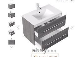 Bathroom unit Vanity Furniture 80Cm Wide in Silver Grey oak Boxed