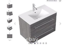 Bathroom unit Vanity Furniture 80Cm Wide in Silver Grey oak Boxed