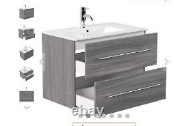 Bathroom unit Vanity Furniture 80Cm Wide in Silver Grey oak Boxed