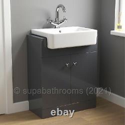 Belfast Grey Bathroom Vanity Unit 670mm 2 Door Storage Cabinet White Gloss Basin