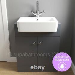 Belfast Grey Bathroom Vanity Unit 670mm 2 Door Storage Cabinet White Gloss Basin