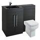 Black Ash Furniture Pack Bathroom Toilet Glass Sink Vanity Unit Designer Suite