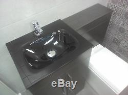 Black Ash Furniture Pack Bathroom Toilet Glass Sink Vanity Unit Designer Suite