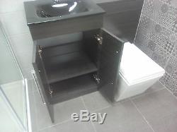 Black Ash Furniture Pack Bathroom Toilet Glass Sink Vanity Unit Designer Suite