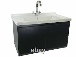 Black Bathroom Furniture Plywood Vanity Unit Mirror Cabinet Basin Included 600mm