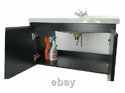 Black Bathroom Furniture Plywood Vanity Unit Mirror Cabinet Basin Included 600mm