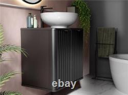 Black Bathroom Vanity Sink Unit Wall Hung Ribbed Cabinet 600mm Countertop Nero