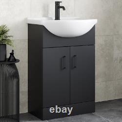 Black Freestanding Vanity Unit with Basin 560mm Modern Bathroom Storage