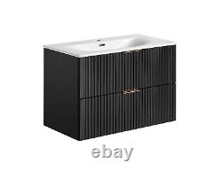 Black Vanity Unit 800mm Sink Bathroom Cabinetry Ribbed Textured Wall Hung Adel