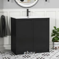 Black Vanity Unit Bathroom Storage With Ceramic Basin Floor Standing Wall Hung