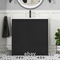 Black Vanity Unit Bathroom Storage With Ceramic Basin Floor Standing Wall Hung