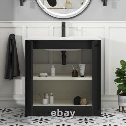 Black Vanity Unit Bathroom Storage With Ceramic Basin Floor Standing Wall Hung