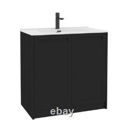 Black Vanity Unit Bathroom Storage With Ceramic Basin Floor Standing Wall Hung