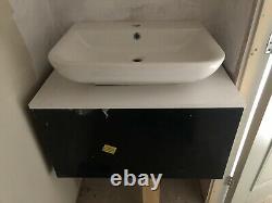 Black wall hung vanity unit with counter top and sink 750mm Width