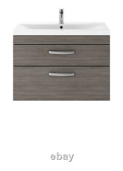 Brown Grey Avola Wall Hung Vanity Unit with Minimalist Basin 800mm