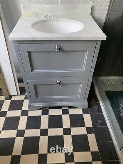 Burlington 2 drawer vanity unit with Carrara worktop and basin brand new
