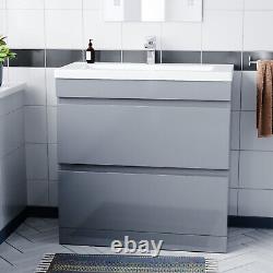 COT Minimalist 800mm 2-drawer Freestanding Gloss Light Grey Vanity Cabinet Basin