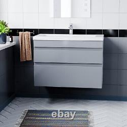 COT Minimalist 800mm Wall Hung Light Grey Basin Vanity Cabinet Unit 2 Drawers