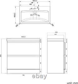 Cabinet Vanity Unit Sink Basin Bathroom Storage Drawer Set 800 mm Grey