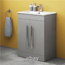 Cabinet Vanity Unit Sink Bathroom Basin Storage Grey Floor standing Floor 600mm