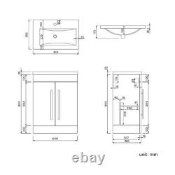 Cabinet Vanity Unit Sink Bathroom Basin Storage Grey Floor standing Floor 600mm