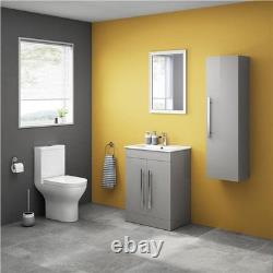 Cabinet Vanity Unit Sink Bathroom Basin Storage Grey Floor standing Floor 600mm